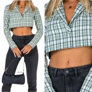 Princess Polly Green Plaid Sierra Crop Blazeer Womens Size 0